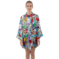 Graffit Characters Seamless Pattern Art Long Sleeve Satin Kimono by Pakemis