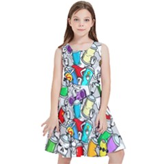 Graffit Characters Seamless Pattern Art Kids  Skater Dress by Pakemis