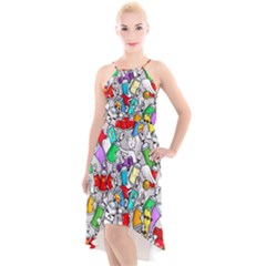 Graffit Characters Seamless Pattern Art High-low Halter Chiffon Dress  by Pakemis