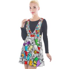 Graffit Characters Seamless Pattern Art Plunge Pinafore Velour Dress by Pakemis