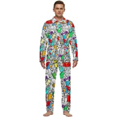 Graffit Characters Seamless Pattern Art Men s Long Sleeve Velvet Pocket Pajamas Set by Pakemis