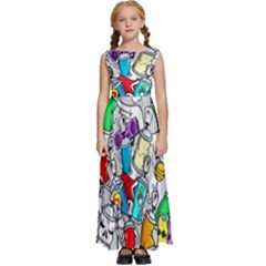 Graffit Characters Seamless Pattern Art Kids  Satin Sleeveless Maxi Dress by Pakemis