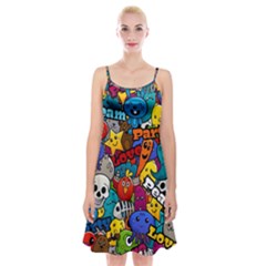 Graffiti Characters Seamless Pattern Spaghetti Strap Velvet Dress by Pakemis