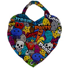 Graffiti Characters Seamless Pattern Giant Heart Shaped Tote by Pakemis