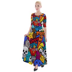 Graffiti Characters Seamless Pattern Half Sleeves Maxi Dress