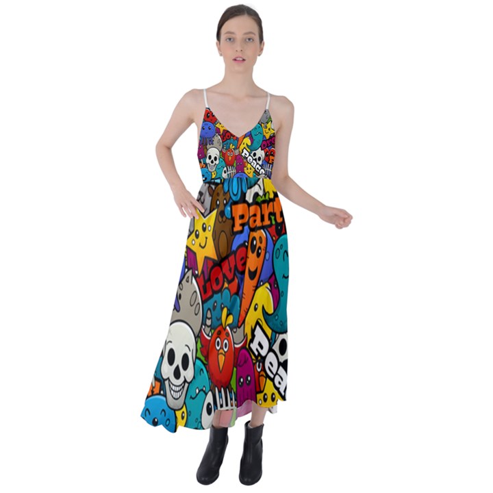 Graffiti Characters Seamless Pattern Tie Back Maxi Dress