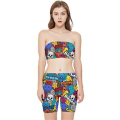 Graffiti Characters Seamless Pattern Stretch Shorts And Tube Top Set by Pakemis