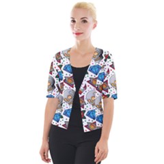 Full Color Flash Tattoo Patterns Cropped Button Cardigan by Pakemis