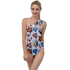 Full Color Flash Tattoo Patterns To One Side Swimsuit by Pakemis