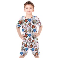 Full Color Flash Tattoo Patterns Kids  Tee And Shorts Set by Pakemis