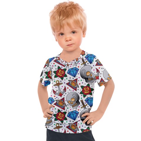 Full Color Flash Tattoo Patterns Kids  Sports Tee by Pakemis