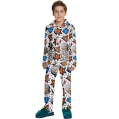 Full Color Flash Tattoo Patterns Kids  Long Sleeve Velvet Pajamas Set by Pakemis