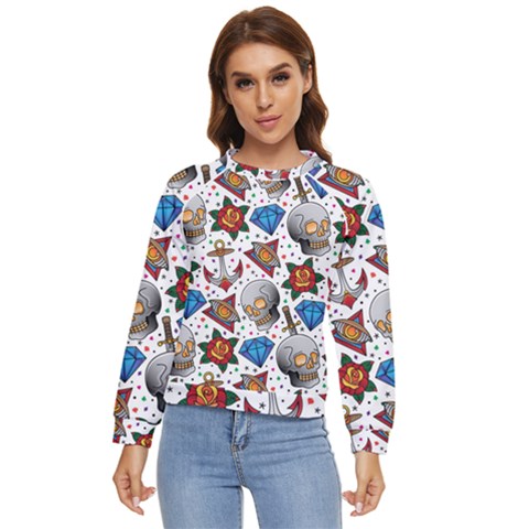 Full Color Flash Tattoo Patterns Women s Long Sleeve Raglan Tee by Pakemis