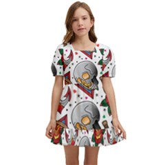 Full Color Flash Tattoo Patterns Kids  Short Sleeve Dolly Dress by Pakemis