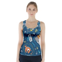 Seamless Pattern Vector Submarine With Sea Animals Cartoon Racer Back Sports Top by Pakemis