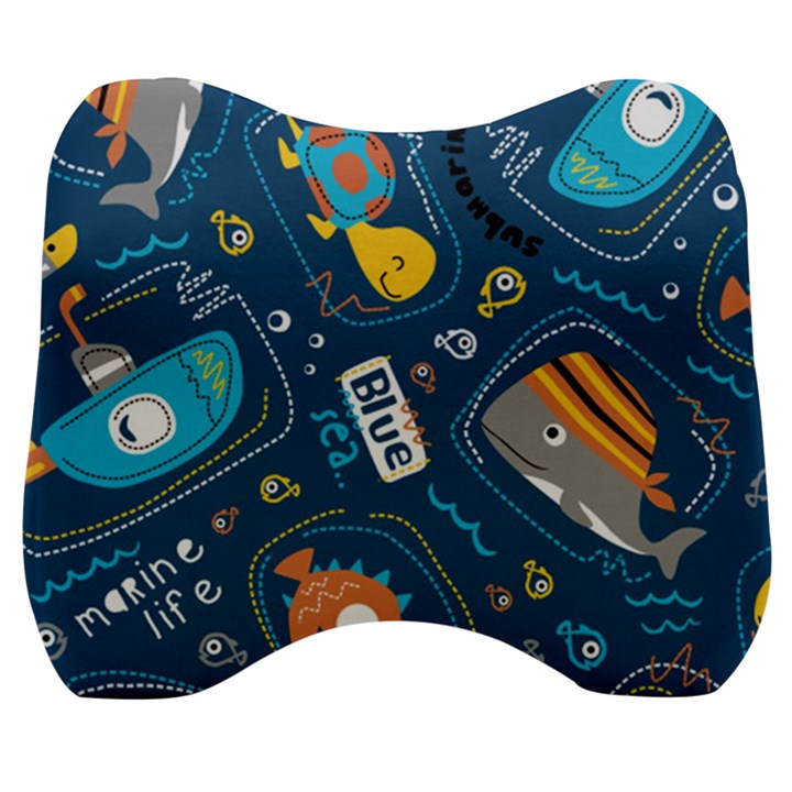 Seamless Pattern Vector Submarine With Sea Animals Cartoon Velour Head Support Cushion