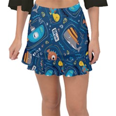 Seamless Pattern Vector Submarine With Sea Animals Cartoon Fishtail Mini Chiffon Skirt by Pakemis