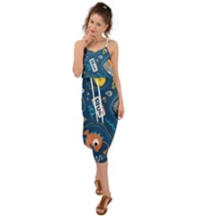 Seamless Pattern Vector Submarine With Sea Animals Cartoon Waist Tie Cover Up Chiffon Dress