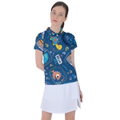 Seamless Pattern Vector Submarine With Sea Animals Cartoon Women s Polo Tee