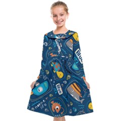 Seamless Pattern Vector Submarine With Sea Animals Cartoon Kids  Midi Sailor Dress by Pakemis