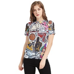 Vintage College Colorful Seamless Pattern Women s Short Sleeve Rash Guard by Pakemis