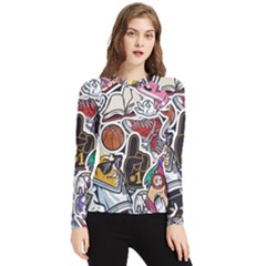 Vintage College Colorful Seamless Pattern Women s Long Sleeve Rash Guard by Pakemis