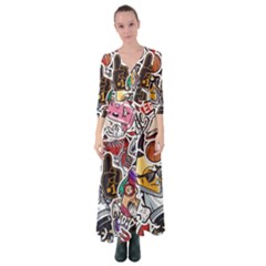 Vintage College Colorful Seamless Pattern Button Up Maxi Dress