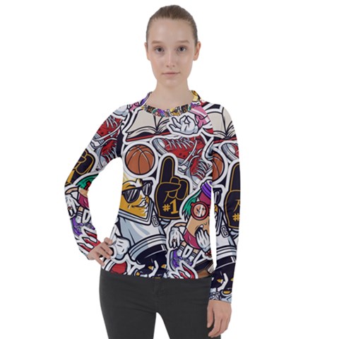 Vintage College Colorful Seamless Pattern Women s Pique Long Sleeve Tee by Pakemis