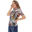 Vintage College Colorful Seamless Pattern Women s Short Sleeve Double Pocket Shirt View3