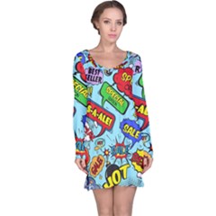 Comic Bubbles Seamless Pattern Long Sleeve Nightdress