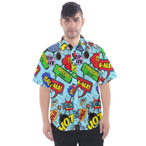 Comic Bubbles Seamless Pattern Men s Short Sleeve Shirt by Pakemis