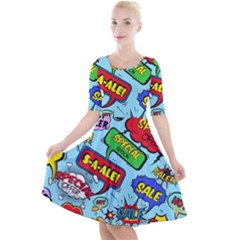 Comic Bubbles Seamless Pattern Quarter Sleeve A-line Dress by Pakemis