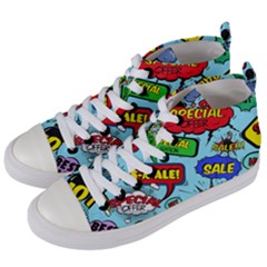 Comic Bubbles Seamless Pattern Women s Mid-top Canvas Sneakers by Pakemis