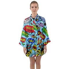 Comic Bubbles Seamless Pattern Long Sleeve Satin Kimono by Pakemis