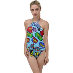 Comic Bubbles Seamless Pattern Go With The Flow One Piece Swimsuit by Pakemis