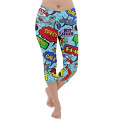 Comic Bubbles Seamless Pattern Lightweight Velour Capri Yoga Leggings by Pakemis