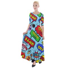 Comic Bubbles Seamless Pattern Half Sleeves Maxi Dress by Pakemis