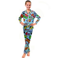 Comic Bubbles Seamless Pattern Kid s Satin Long Sleeve Pajamas Set