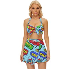 Comic Bubbles Seamless Pattern Vintage Style Bikini Top And Skirt Set  by Pakemis