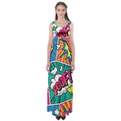 Comic Colorful Seamless Pattern Empire Waist Maxi Dress by Pakemis