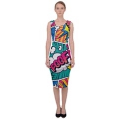 Comic Colorful Seamless Pattern Sleeveless Pencil Dress