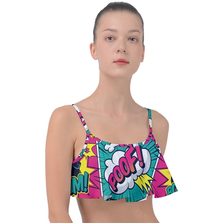 Comic Colorful Seamless Pattern Frill Bikini Top