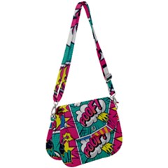 Comic Colorful Seamless Pattern Saddle Handbag