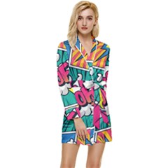 Comic Colorful Seamless Pattern Long Sleeve Satin Robe by Pakemis