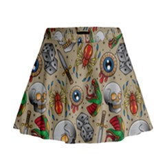 Tattoo Pattern Mini Flare Skirt