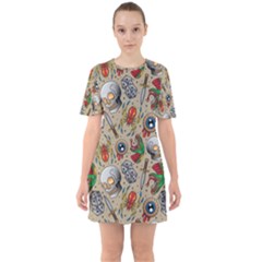 Tattoo Pattern Sixties Short Sleeve Mini Dress