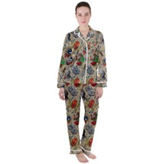 Tattoo Pattern Women s Long Sleeve Satin Pajamas Set	 by Pakemis