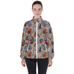 Tattoo Pattern Women s High Neck Windbreaker