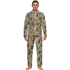 Tattoo Pattern Men s Long Sleeve Velvet Pocket Pajamas Set by Pakemis