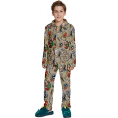 Tattoo Pattern Kids  Long Sleeve Velvet Pajamas Set by Pakemis